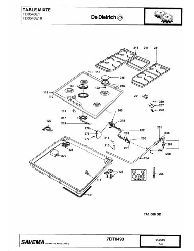 Pièces détachées DE DIETRICH TD0543E1 7DT0493 7DT0529 Annee 0 7DT0493 