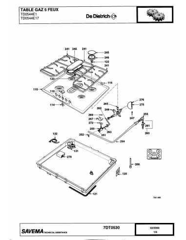 Pièces détachées DE DIETRICH TD0544E1 7DT0530 Annee 0 7DT0530 