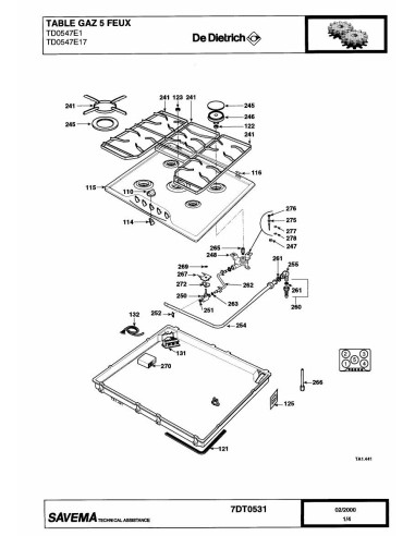 Pièces détachées DE DIETRICH TD0547E1 7DT0352 7DT0486 7DT0531 Annee 0 7DT0531 