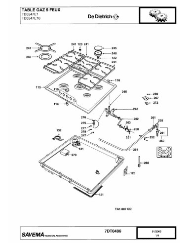 Pièces détachées DE DIETRICH TD0547E1 7DT0352 7DT0486 7DT0531 Annee 0 7DT0486 