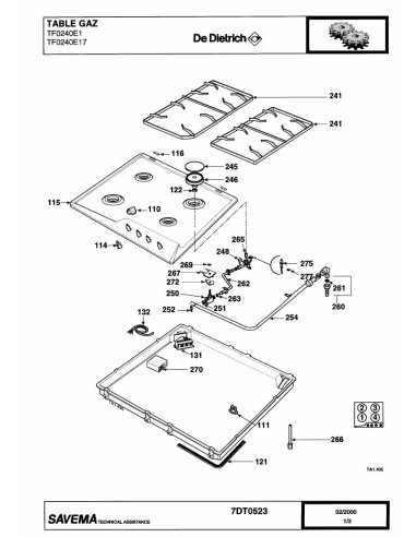 Pièces détachées DE DIETRICH TF0240E1 7DT0523 7DT0540 REP-006312 Annee 0 7DT0523 