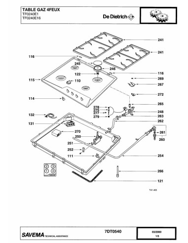 Pièces détachées DE DIETRICH TF0240E1 7DT0523 7DT0540 REP-006312 Annee 0 7DT0540 