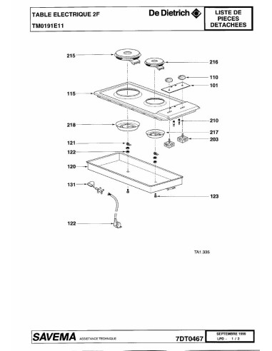 Pièces détachées DE DIETRICH TM0191E1 7DT0467 Annee 0 7DT0467 