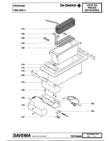 Pièces détachées DE DIETRICH TM0195E1 7DT0468 Annee 0 7DT0468 
