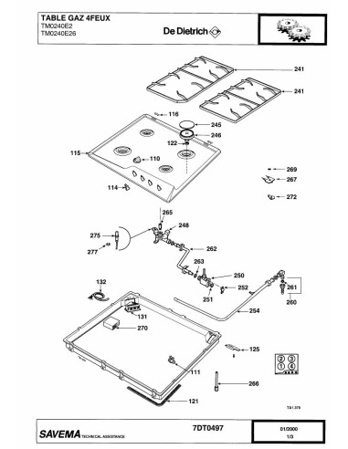Pièces détachées DE DIETRICH TM0240E2 7DT0497 7DT0526 Annee 0 7DT0497 