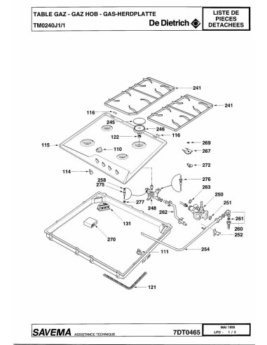 Pièces détachées DE DIETRICH TM0240J1 7DT0465 Annee 0 7DT0465 
