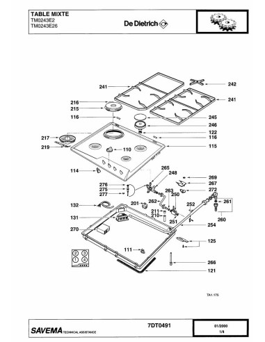 Pièces détachées DE DIETRICH TM0243E2 7DT0454 7DT0491 7DT0522 Annee 0 7DT0491 