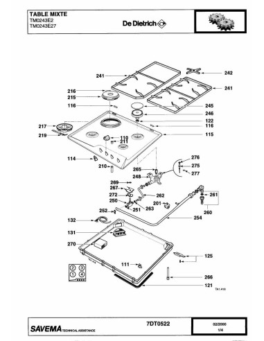 Pièces détachées DE DIETRICH TM0243E2 7DT0454 7DT0491 7DT0522 Annee 0 7DT0522 
