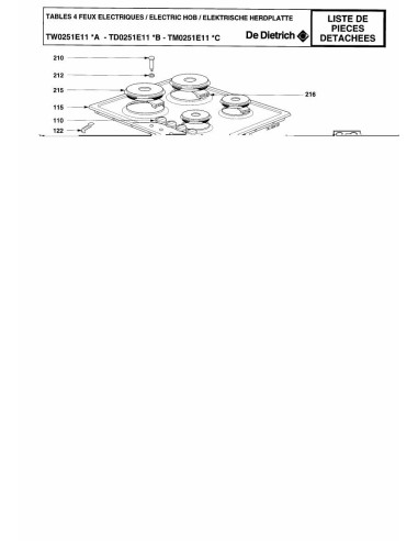 Pièces détachées DE DIETRICH TM0251E1 REP-006332 Annee 0 REP-006332 