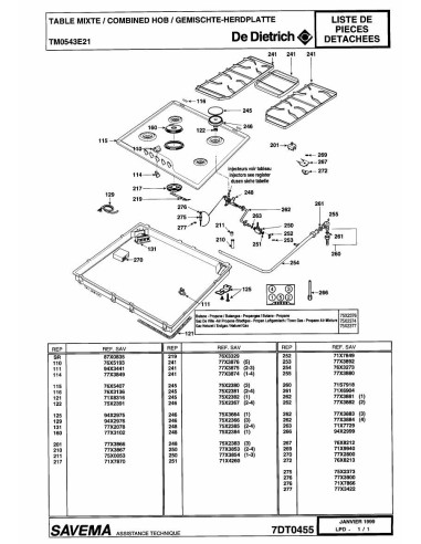 Pièces détachées DE DIETRICH TM0543E2 7DT0455 Annee 0 7DT0455 