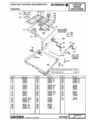 Pièces détachées DE DIETRICH TM0547E2 7DT0457 7DT0520 7DT0889 Annee 0 7DT0457 
