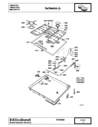 Pièces détachées DE DIETRICH TM0547E2 7DT0457 7DT0520 7DT0889 Annee 0 7DT0889 