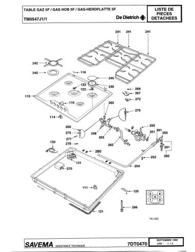 Pièces détachées DE DIETRICH TM0547J1 7DT0470 7DT0521 Annee 0 7DT0470 