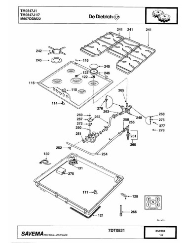 Pièces détachées DE DIETRICH TM0547J1 7DT0470 7DT0521 Annee 0 7DT0521 