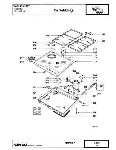 Pièces détachées DE DIETRICH TM2547E2 7DT0487 7DT0519 Annee 0 7DT0487 