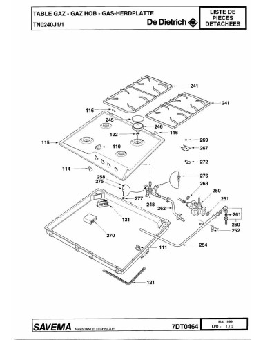 Pièces détachées DE DIETRICH TN0240J1 7DT0464 Annee 0 7DT0464 