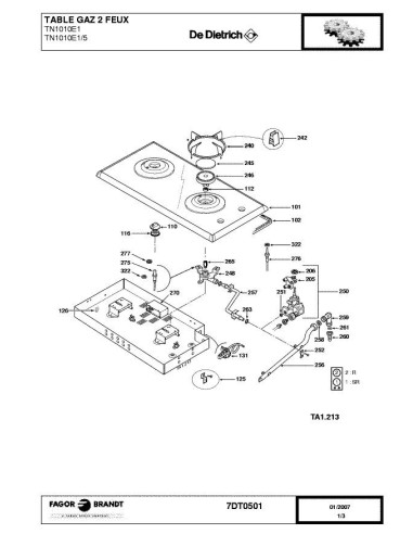 Pièces détachées DE DIETRICH TN1010E1 7DT0383 7DT0501 REP-006355 Annee 0 7DT0501 
