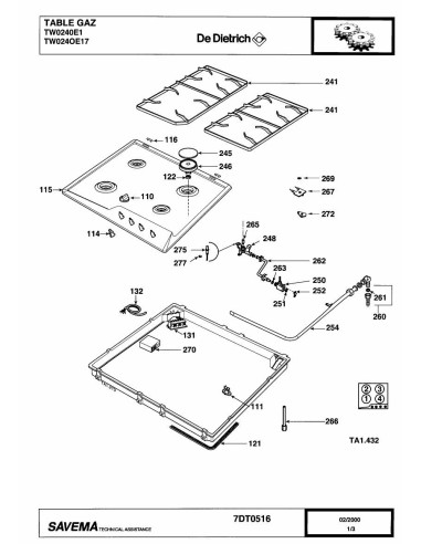 Pièces détachées DE DIETRICH TNK0240E1 7DT0380 7DT0518 Annee 0 7DT0518 