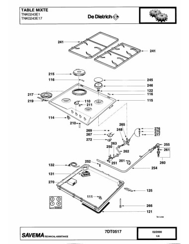 Pièces détachées DE DIETRICH TNK0243E1 7DT0500 7DT0517 REP-006331 Annee 0 7DT0517 