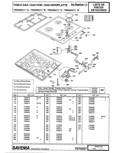 Pièces détachées DE DIETRICH TW0200U1 7DT0505 REP-006330 Annee 0 REP-006330 