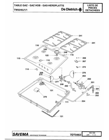 Pièces détachées DE DIETRICH TW0240J1 7DT0463 Annee 0 7DT0463 
