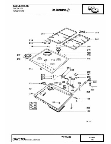 Pièces détachées DE DIETRICH TW0243E1 7DT0492 7DT0515 REP-006386 Annee 0 7DT0492 