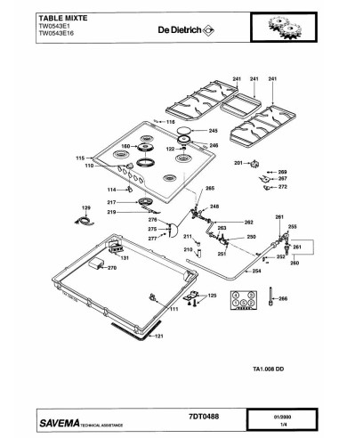 Pièces détachées DE DIETRICH TW0543E1 7DT0514 7DT0488 Annee 0 7DT0488 