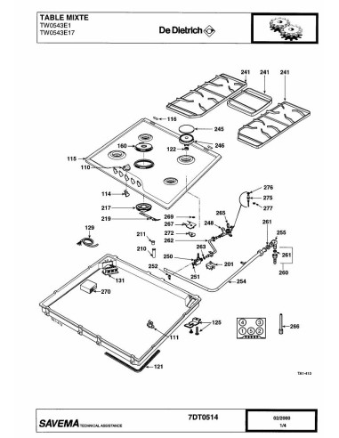 Pièces détachées DE DIETRICH TW0543E1 7DT0488 7DT0514 Annee 0 7DT0514 