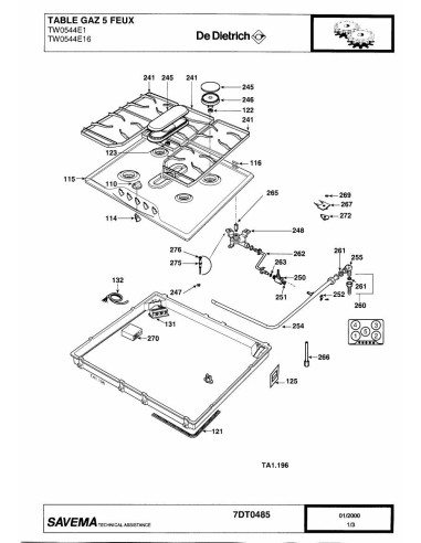 Pièces détachées DE DIETRICH TW0544E1 7DT0485 7DT0513 Annee 0 7DT0485 