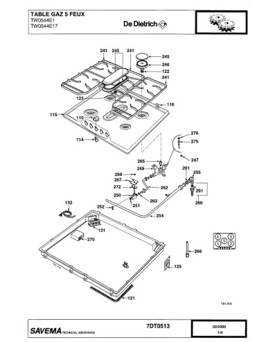 Pièces détachées DE DIETRICH TW0544E1 7DT0485 7DT0513 Annee 0 7DT0513 