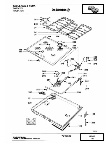 Pièces détachées DE DIETRICH TW2547E1 7DT0510 Annee 0 7DT0510 