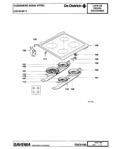 Pièces détachées DE DIETRICH CD7474F1 CD7474F11 7DC0185 Annee 0 7DC0185 
