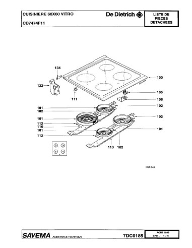 Pièces détachées DE DIETRICH CD7474F1 CD7474F11 7DC0185 