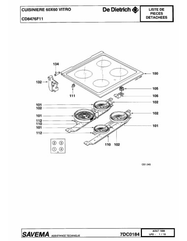 Pièces détachées DE DIETRICH CD8476F1 7DC0184 Annee 0 7DC0184 