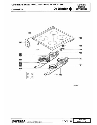 Pièces détachées DE DIETRICH CD8479E1 7DC0186 Annee 0 7DC0186 