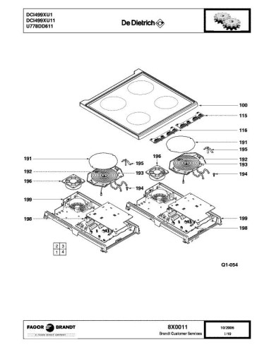 Pièces détachées DE DIETRICH DCI499XU1 8X0011 Annee 0 8X0011 