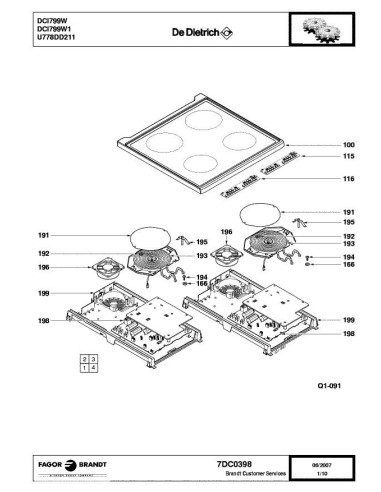 Pièces détachées DE DIETRICH DCI799W DCI799W1 7DC0398 Annee 0 7DC0398 