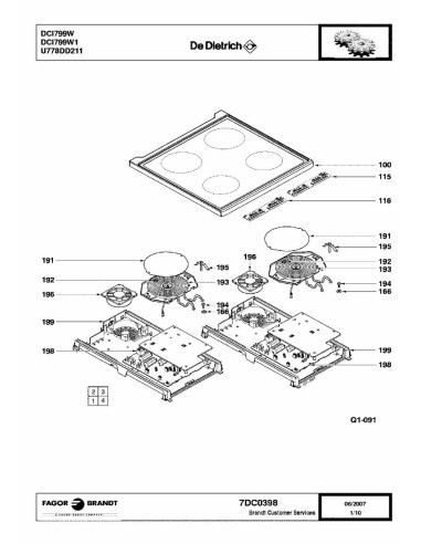 Pièces détachées DE DIETRICH DCI799W DCI799W1 7DC0398 