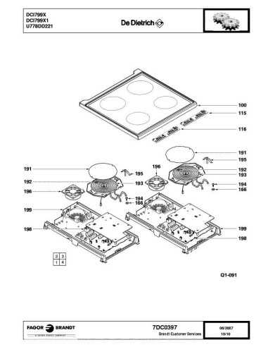 Pièces détachées DE DIETRICH DCI799X DCI799X1 DCI799X2 7DC0397 Annee 0 7DC0397 