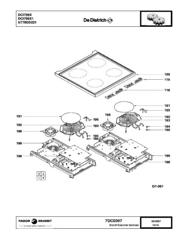 Pièces détachées DE DIETRICH DCI799X DCI799X1 DCI799X2 7DC0397 