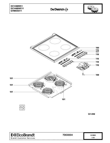 Pièces détachées DE DIETRICH DCV469WE1 7DC0334 7DC0366 7DC0389 Annee 0 7DC0334 