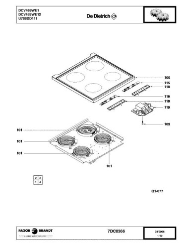 Pièces détachées DE DIETRICH DCV469WE1 7DC0334 7DC0366 7DC0389 Annee 0 7DC0366 