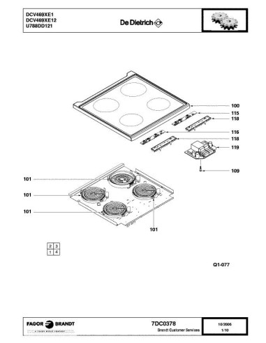 Pièces détachées DE DIETRICH DCV469XE1 7DC0335 7DC0378 7DC0390 Annee 0 7DC0378 