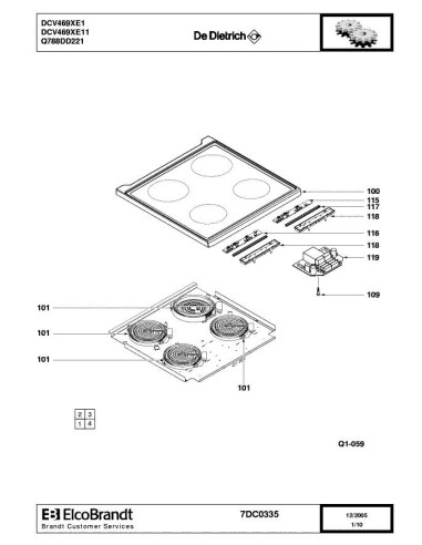 Pièces détachées DE DIETRICH DCV469XE1 7DC0335 7DC0378 7DC0390 Annee 0 7DC0335 