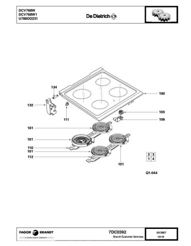 Pièces détachées DE DIETRICH DCV768W DCV768W1 7DC0392 Annee 0 7DC0392 