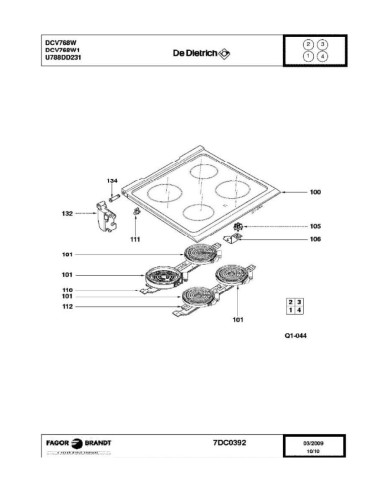 Pièces détachées DE DIETRICH DCV768W DCV768W1 7DC0392 