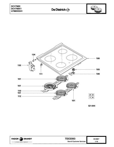 Pièces détachées DE DIETRICH DCV768X DCV768X1 7DC0393 Annee 0 7DC0393 