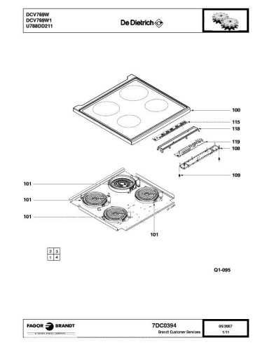 Pièces détachées DE DIETRICH DCV769W 7DC0394 Annee 0 7DC0394 