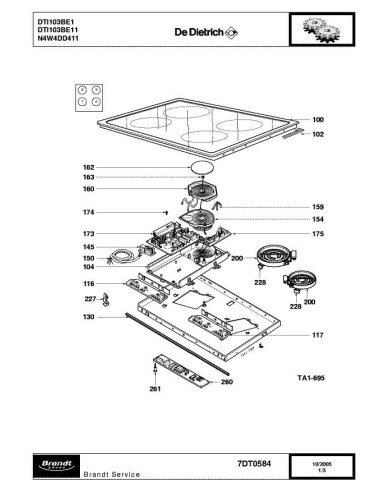 Pièces détachées DE DIETRICH DTI103BE1 7DT0584 Annee 0 7DT0584 