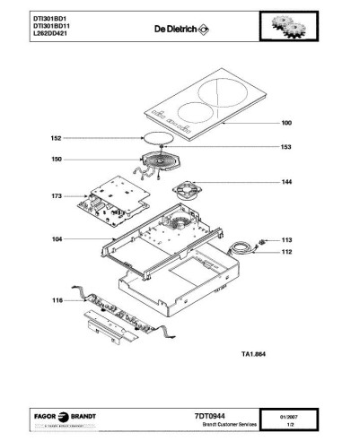 Pièces détachées DE DIETRICH DTI301BD1 7DT0944 Annee 0 7DT0944 